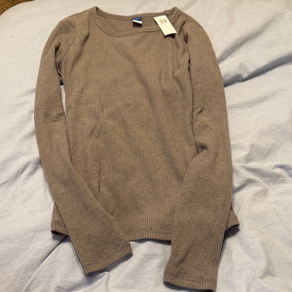 Old Navy Women's Ribbed Grey Long Sleeve Tee
